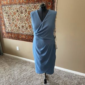 Baby blue dress, lined and flattering shape.